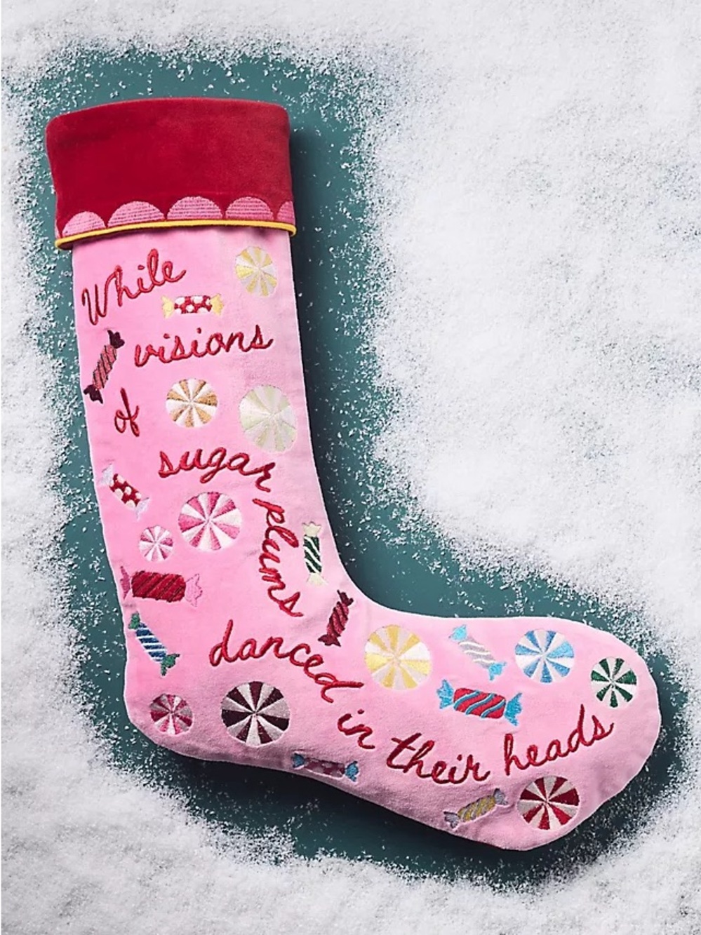 NWT Anthropologie Christmas stocking Furbish Studio Embroidered sugar plums
